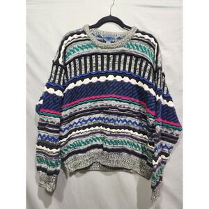 Vintage Etchings "Coogi-Style" 3D Grandpa Sweater Ramie‎ Blend Retro Cosby Large